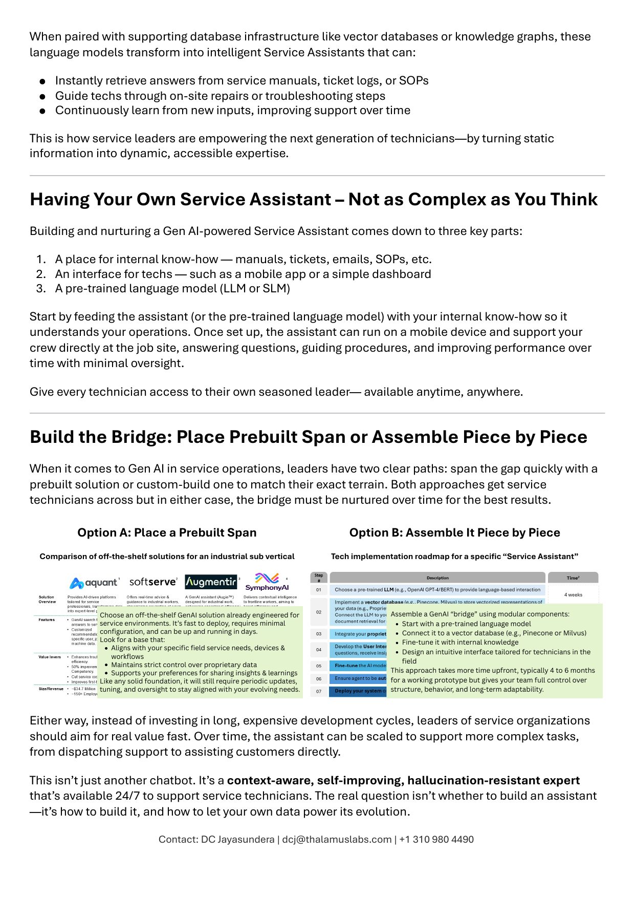Article page 2: Building a Service Assistant, and the prebuilt vs. assemble-it-yourself paths.